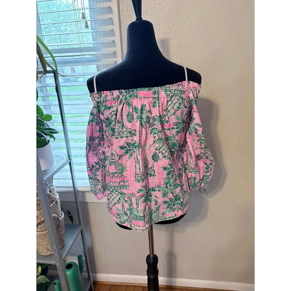 Lilly Pulitzer Winifred off shoulder puff long sleeve top in Mandevilla Size XS